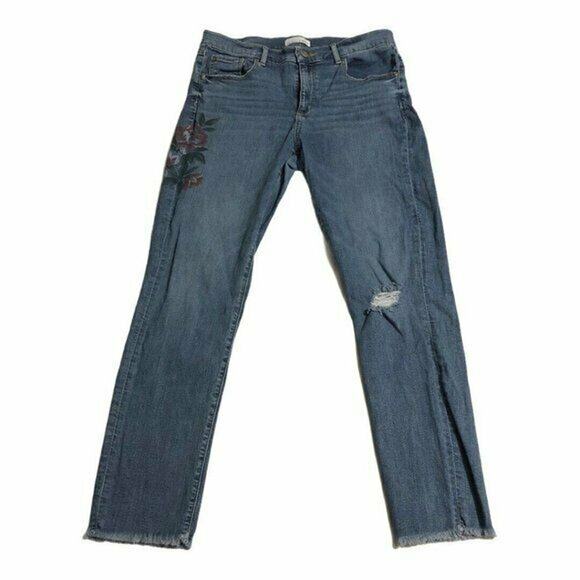 LOFT Denim - LOFT Womens Jeans Size 30 Size 10 Floral Distressed Skinny Raw Hem Ankle Denim